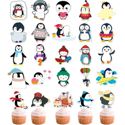 (2 in 1)50 Stück Pinguin Cupcake Topper, Pinguin Aufkleber, DIY Cupcake Dekoration für Winter Schnee Party (penguin) von Zuisytm