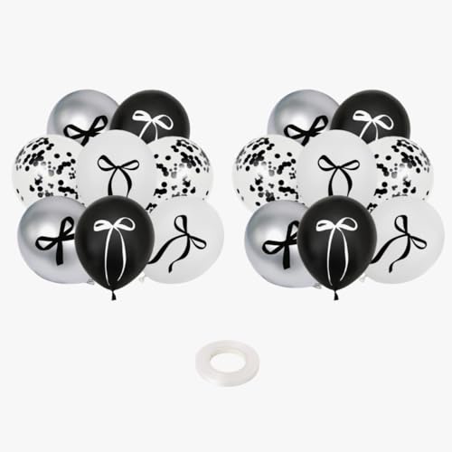 16 Stück 12 Zoll Black Bow Ballons Latex Ballons mit Konfetti für Geburtstag Jubiläum Party Dekorationen von Zuisytm
