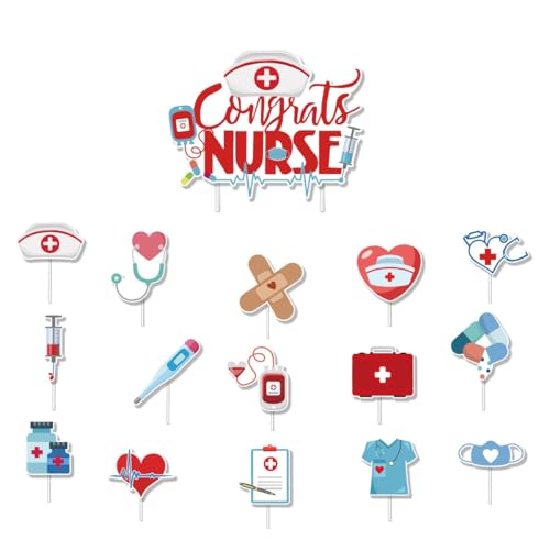 16 Stück Krankenschwester-Kuchenaufsätze, Cupcake-Topper, Krankenpflege-Abschluss-Cupcake, medizinischer Rn-Doktor, Krankenschwester-Motto-Partyzubehör 16 Stück Krankenschwester-Kuchenaufsätze, Cupcake-Topper, Krankenpflege-Abschluss-Cupcake, medizinischer Rn-Doktor, Krankenschwester-Motto-Partyzubehör von Zuisytm