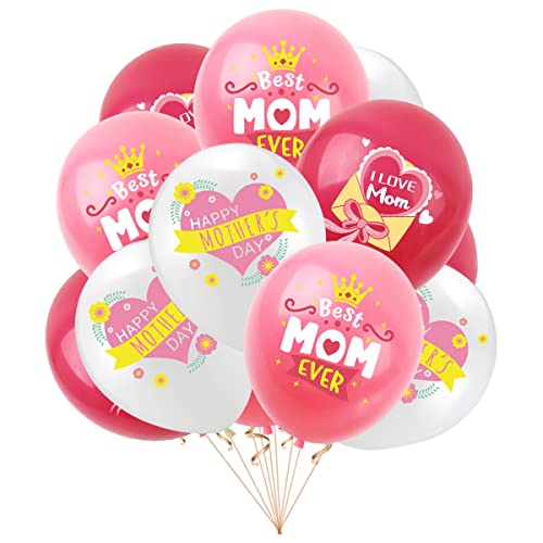 18 Stück 12 Zoll Muttertag Ballons Mom Latex Ballons für Geburtstag Muttertag Party Dekorationen (mom) von Zuisytm