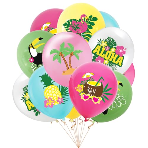24 Stück 12 Zoll Sommer Flamingo Ballons, Ananas Papagei Palme Latex Ballons für Hawaii Strand Urlaub Party Dekoration(Summer Beach) von Zuisytm