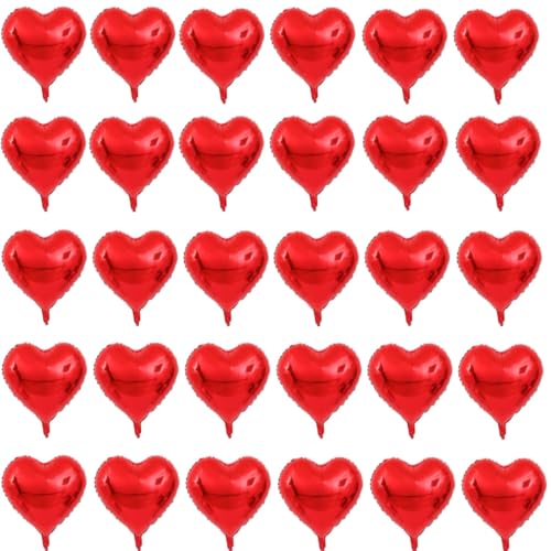 30 Stück 25,4 cm roter herzförmiger Ballon mit rotem Herzballon, Folienballon für Hochzeit, Party, Valentinstag, Antragsdekoration (nicht schwimmend) von Zuisytm