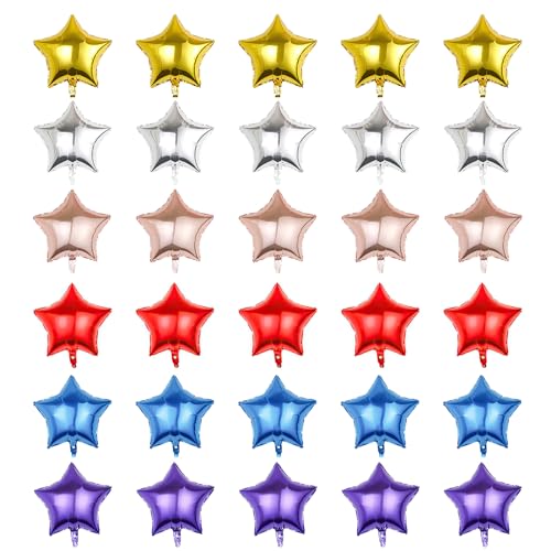 30 Stück Gold Silber Sterne Ballon Bunte Folienballons 10 Zoll Luftballons Rot Blau Roségold Lila Sternballons für Weihnachten Geburtstage Valentinstag Verlobung Hochzeit Babyparty von Zuisytm