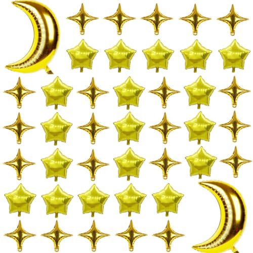 42 Stück Mond Stern Ballon 91,4 cm Big Moon Ballon Folienstern Ballon für Mond Party Babyparty Dekoration (Gold) von Zuisytm