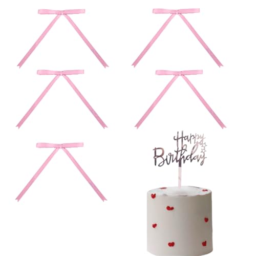 Kuchendekoration "Happy Birthday", rosa Schleife, 6 Packungen (rosa) von Zuisytm