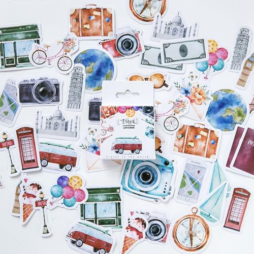 Scrapbook Aufkleber in Mini Größe, 92 Stück, Doraking DIY Dekoration, Reiseaufkleber, Life-Set für Reisetasche, Laptop, Planer, Kalender, Sammelalbum, Koffer, Notizbücher (TRAVEL) von Zuisytm