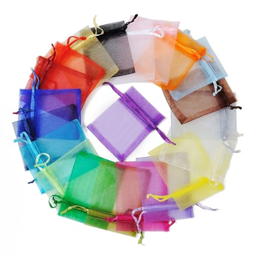 Zuisytm 20 Stück transparente Organzabeutel, weiße/bunte Geschenktüten mit Kordelzug, 20 cm x 30 cm, Schmuck-Geschenktüten für Party, Schmuck, Geschenktüten, Kordelzug (colorful, 20x30) von Zuisytm