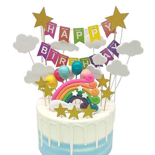 26pcs Geburtstag deko, Tortendeko geburtstag, Mini-bunten Ballon-Cupcake-Topper, Happy Birthday, Regenbogen, Wolke, Ballon für Kinder Mädchen Junge von Zulbceo