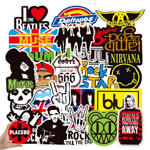 Zulbceo 100 Stück Rock Band Punk Aufkleber Aufkleber, Classic Rock Sticker Pack für Erwachsene Cool Metal Punk Musik Aufkleber für Laptop, Koffer, Helm, Motorrad, Computer, Trend Aufkleber Decal von Zulbceo
