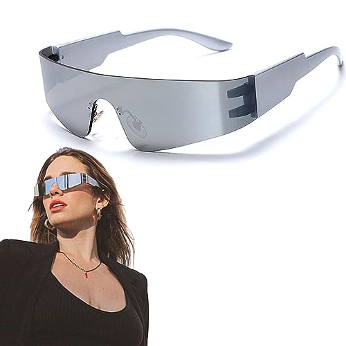 Zulbceo Futuristische Sonnenbrille,1 Stück Silber Futuristische Brille Sonnenbrille mit schwarzer Aufbewahrungstasche und Brillentuch, Partybrille,Cosplay Kostüm Zubehör von Zulbceo