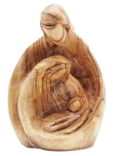 Zuluf Handgeschnitzte Heilige Familie Statue aus Olivenholz - Maria, Josef & Jesuskind Krippe für Weihnachtsdekoration - katholische Holzfigur 10,9 cm für Haus oder Kirche Display - HOF001 von Zuluf
