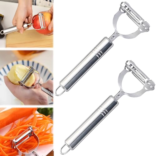 Weusenstyle Multifunctional Vegetable Peeler Made of Stainless Steel, Multifunctional 2-in-1 Vegetable Peeler Strips, Multifunktions Gemüseschäler (Silver*2) von Zumylea