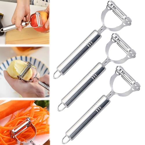 Weusenstyle Multifunctional Vegetable Peeler Made of Stainless Steel, Multifunctional 2-in-1 Vegetable Peeler Strips, Multifunktions Gemüseschäler (Silver*3) von Zumylea