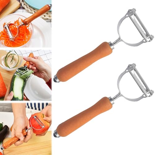 Weusenstyle Multifunctional Vegetable Peeler Made of Stainless Steel, Multifunctional 2-in-1 Vegetable Peeler Strips, Multifunktions Gemüseschäler (Wood*2) von Zumylea