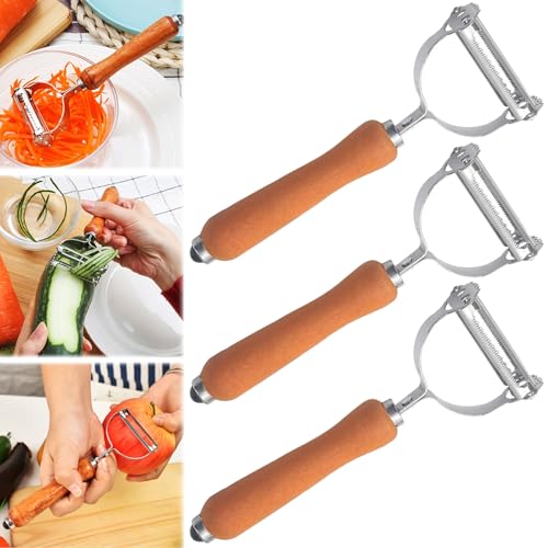 Weusenstyle Multifunctional Vegetable Peeler Made of Stainless Steel, Multifunctional 2-in-1 Vegetable Peeler Strips, Multifunktions Gemüseschäler (Wood*3) von Zumylea