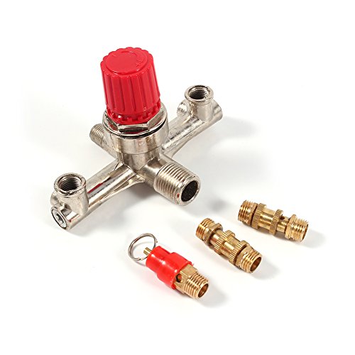 Druckregelventil, Druckluft Kompressor Druckschalter Ersatzteile Druckregler Double Outlet Tube Luftdruckregler Ventil Zink Alloy Kompressor Anschluss Verteiler, für Kolbenluftkompressor von Zunate