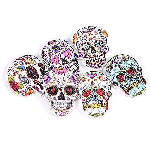 Zunate 50 Stück Schädel-Knöpfe, Skelett-Halloween-Festival-Decoden-Knöpfe, Bekleidungszubehör, für Scrapbooking Nähen Kartenherstellung(Gemischt 2) von Zunate
