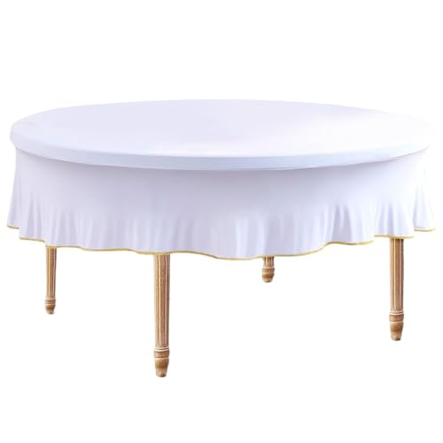 Zunetsutock Runde Tischdecke, weiße runde Tischdecke | Kreisförmige Tischdecke mit goldenem Rand - Spritzwassergeschützte Tischdecken Gartenschreiberdekoration für, Café, Restaurant Zunetsutock Runde Tischdecke, weiße runde Tischdecke | Kreisförmige Tischdecke mit goldenem Rand - Spritzwassergeschützte Tischdecken Gartenschreiberdekoration für, Café, Restaurant von Zunetsutock