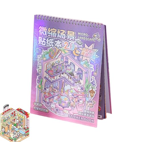 Scenic Sticker Album - Crafts Decals Scrapbook, Miniatur-Szenenaufkleber | Niedliche Cartoon-Muster, lustige 3D-Elemente, lebendiges Heimthema, perfektes Bastelzubehör für Entspannung und Hobbyisten von Zunishaone