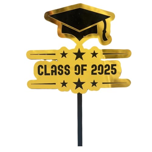 Zunishaone 2025 Abschluss Cupcake Toppers | Akryl Abschluss Cupcake Toppers | Glücklich Schwarze Und Goldene Appetithäppchen Picks Für Zuhause Klassenzimmer Schule Kinder Kindergarten von Zunishaone