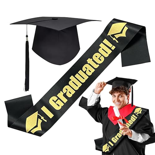 Zunishaone Bachelor Hut für Erwachsene, Unisex, Abschlusshut und Schärpe – Bachelor Hut Jahr – Fotozubehör mit schwarzem Kopf für die High School, Junggesellenabschied von Zunishaone