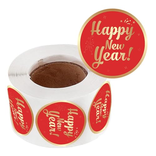 Zunishaone Chinesische Neujahrsaufkleber, Frohes neues Jahr, runde Etiketten, Frohes neues Jahr, goldfarbenes Papier, 100 Blatt – Aufkleber mit Umschlag für Weihnachten von Zunishaone