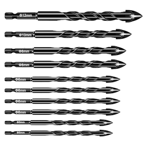Zunishaone Exzenterbohrer, Spiralbohrer - 10X Hartmetallspitze - Handwerkzeuge, Betonbohrer Set mit hoher Härte für Präzisionsbohren Zunishaone Exzenterbohrer, Spiralbohrer - 10X Hartmetallspitze - Handwerkzeuge, Betonbohrer Set mit hoher Härte für Präzisionsbohren von Zunishaone