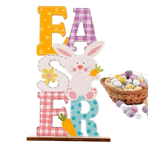 Zunishaone Hasenholz-Ausschnitt-Ornamente, Hasen-Osterdekoration aus Holz mit Karotte, buntes Urlaubszubehör, Buchstaben, Basteln, Tischdekoration für Geburtstag und Schrank von Zunishaone