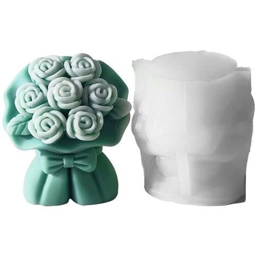 Zunishaone Kerzenblumen-Formen aus Silikon für Blumenstrauß, Gießform, 3D-Blumenstrauß-Formen für Kerzenherstellung, Valentinstag, Silikon-Blumenformen für Wachs, Seife, Harz, Bastelbedarf von Zunishaone