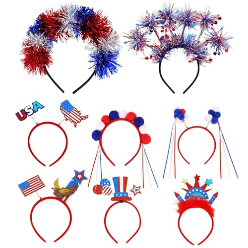 Zunishaone Patriotische Kopf-Bopper, Partyhüte mit Flaggenmotiv, Rot, Weiß, Blau, 8 Paar, Gedenktag, Unabhängigkeitstag, Zubehör für Damen, Herren, Kinder, patriotische Partygeschenke von Zunishaone