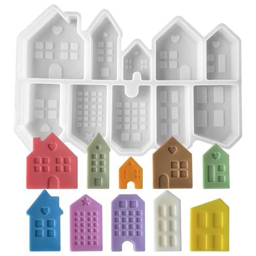 Haus Silikonkerzenform 10 Hohlräume Kabine Silikone Schimmel Für Epoxidharz Kerzenseife Schokolade Home Dekoration Schornstein Für Weihnachten von Zuoeay