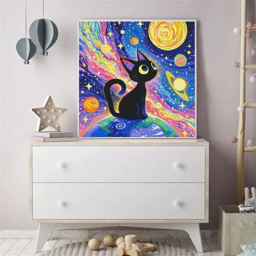 Sternenklare schwarze Katze Diamant Painting Bilder für Erwachsene Anfänger,5D Diamond Painting Set,DIY Round Vollbohrer Diamanten Malerei Stickerei Malen nach Zahlen Kreuzstich Home Dekor 50x50cm Sternenklare schwarze Katze Diamant Painting Bilder für Erwachsene Anfänger,5D Diamond Painting Set,DIY Round Vollbohrer Diamanten Malerei Stickerei Malen nach Zahlen Kreuzstich Home Dekor 50x50cm von Zuooyi