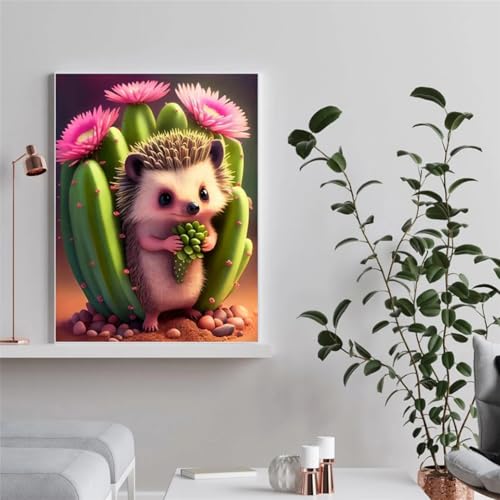 Zuooyi 5D Diamond Painting Erwachsene Kaktus Blume, DIY Diamant Painting Bilder Igel, Embroidery Pictures Arts Crafts for Beginner Set for Wall Decoration Round Drill,20x50cm von Zuooyi