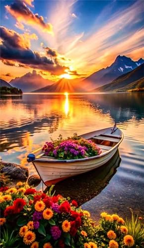 Zuooyi 5D Sonnenuntergang Diamond Painting Kits für Erwachsene,Groß XXL Square Vollbohrer Diamant Painting Bilder,DIY Diamant Kunst Malerei Stickerei Set für Home Dekor 105x215cm Blumenboot Zuooyi 5D Sonnenuntergang Diamond Painting Kits für Erwachsene,Groß XXL Square Vollbohrer Diamant Painting Bilder,DIY Diamant Kunst Malerei Stickerei Set für Home Dekor 105x215cm Blumenboot von Zuooyi