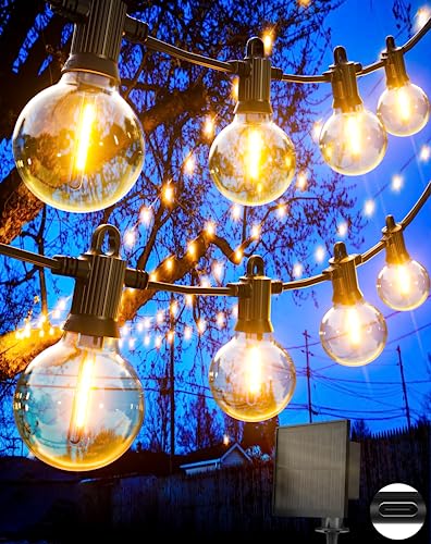 Zuske Solar Lichterkette Aussen, 9.5M Lichterkette Außen Solar Wasserdicht mit 15+1 Warmweiße G40 Glühbirnen, 5 Modi IP65 Wasserdicht Solar lichterkette für outdoor, Garten, Terrasse, Balkon, Hochzeit von Zuske