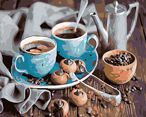 Zuty 1035230, Malen nach Zahlen-Blaue TASSEN Kaffee 40x50 cm ohne Keilrahmen von Zuty
