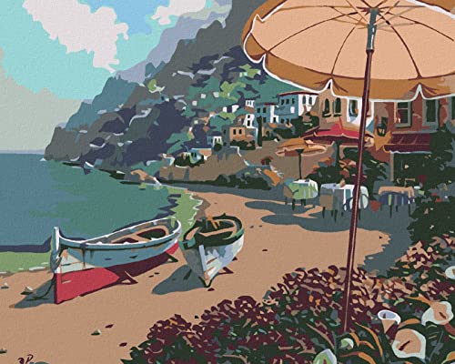 Zuty 1036241, Malen nach Zahlen-FLACHBOOT AM Strand 40x50 cm mit Keilrahmen (bereits gespannt) von ZUTY