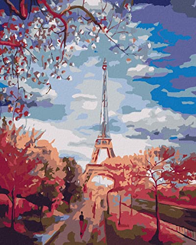Zuty 1207241, Malen nach Zahlen-BAUMALLEE ZUM Eiffelturm 40x50 cm mit Keilrahmen (bereits gespannt) von ZUTY