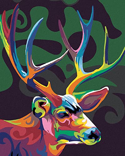 Zuty 253191, Malen nach Zahlen-Farbiger Hirsch 40x50 cm mit Keilrahmen (bereits gespannt) von ZUTY