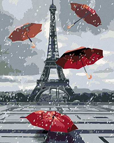 Zuty 9684221, Malen nach Zahlen-Eiffelturm UND REGENSCHIRME 40x50 cm mit Keilrahmen (bereits gespannt) von Zuty