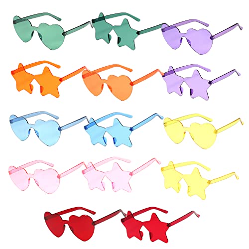 Zuzer Partybrille 14PCS Hippie Brille Bunte Party Sonnenbrillen Lustige Brillen Party Brillen Lustig Herzbrille Sternebrille für Geburtstagsfeier, Fasching, Karneval von Zuzer