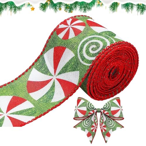 Weihnachts-Drahtband – Weihnachtskranzband auf Rolle, 4,5 m x 6,3 cm, biegbares Weihnachtsband, dekoratives Drahtband, Weihnachtsstoffband zum Basteln, Verpacken von Zvn Zojne