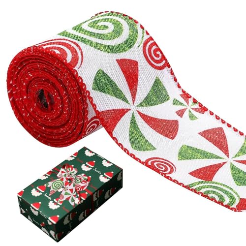 Weihnachts-Drahtband – Weihnachtskranzband auf Rolle, 4,5 m x 6,3 cm, biegbares Weihnachtsband, dekoratives Drahtband, Weihnachtsstoffband zum Basteln, Verpacken von Zvn Zojne
