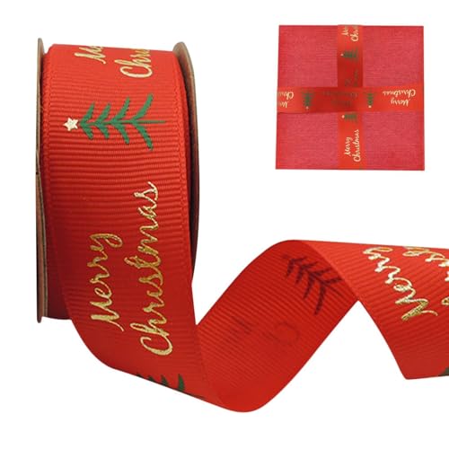 Weihnachtsband mit Draht, 2,5 cm bedrucktes Juteband, 9,1 m langes Weihnachtskranzband mit Schneeflocken und Baum, bedrucktes Band zum Basteln, Verpacken, Weihnachtsschleife von Zvn Zojne