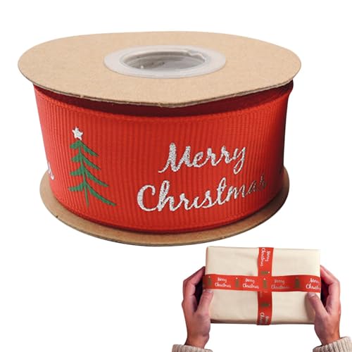 Weihnachtsband mit Draht, 2,5 cm bedrucktes Juteband, 9,1 m langes Weihnachtskranzband mit Schneeflocken und Baum, bedrucktes Band zum Basteln, Verpacken, Weihnachtsschleife von Zvn Zojne