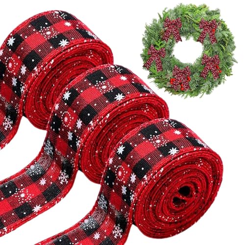 Weihnachtsband mit Draht, Büffelkariert, 3 Rollen Weihnachtsband, rot und schwarz, kariertes Band für Weihnachtsbaum, Büffelkariertes Weihnachtsband für Kranz, Schleife, Basteln Weihnachtsband mit Draht, Büffelkariert, 3 Rollen Weihnachtsband, rot und schwarz, kariertes Band für Weihnachtsbaum, Büffelkariertes Weihnachtsband für Kranz, Schleife, Basteln von Zvn Zojne