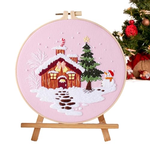 Weihnachtsstickerei-Set – Stickset für Anfänger | Set mit Stickmotiv | Handstickerei-Set mit Motiven | Stickset mit verstellbaren Rahmen von Zvn Zojne