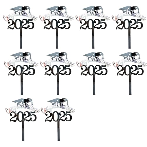 10 x metallische Kuchenaufsätze zum Schulabschluss, akademischer Hut, Dekoration, einfache Installation, für Desserttische, Abschlusszubehör von ZwaitL