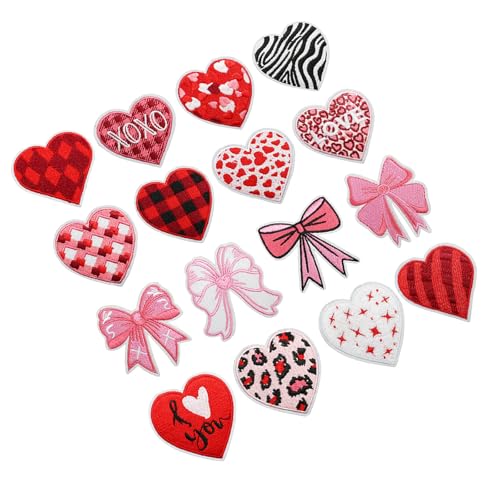 16 x Stickerei-Aufnäher mit Herz-Schleife, zum Aufbügeln oder Aufnähen auf Stoff, für Kleidung, Kleid, Jeans, Hut 16 x Stickerei-Aufnäher mit Herz-Schleife, zum Aufbügeln oder Aufnähen auf Stoff, für Kleidung, Kleid, Jeans, Hut von ZwaitL