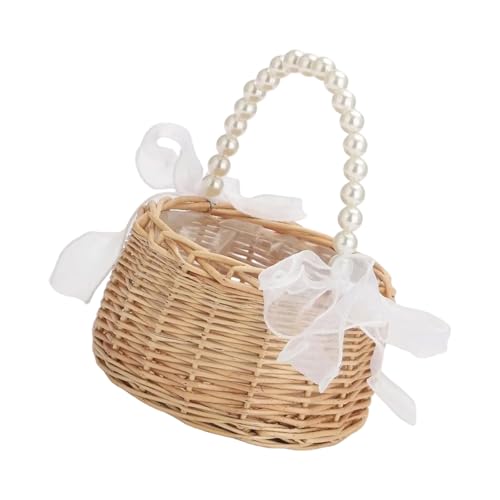 Eleganter Blumenmädchenkorb aus geflochtenem Weidengeflecht mit Spitzen-Perlen-Griff, weißes Band für Hochzeitsdekoration, Hochzeitskorb Eleganter Blumenmädchenkorb aus geflochtenem Weidengeflecht mit Spitzen-Perlen-Griff, weißes Band für Hochzeitsdekoration, Hochzeitskorb von ZwaitL